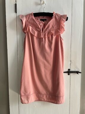 Banana Republic Cotton Blend Peach Ruffle Yoke Cap Sleeve Mini Shift Dress 4P